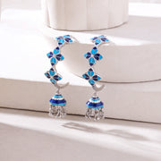 Blue Rosette Hoop Jhumka Earrings