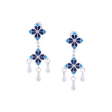 Blue Rosette Drop Earrings