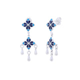 Blue Rosette Drop Earrings