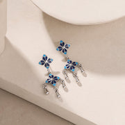 Blue Rosette Drop Earrings