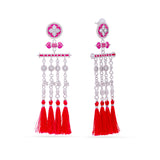 Crimson Cascade Tassel Dangler Earrings