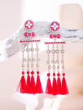 Crimson Cascade Tassel Dangler Earrings