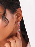 Pink Rosette Hoop Jhumka Earrings