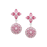 Pink Rosette Circlet Drop Earrings