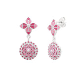 Pink Rosette Circlet Drop Earrings