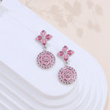 Pink Rosette Circlet Drop Earrings