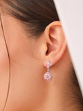 Pink Rosette Circlet Drop Earrings